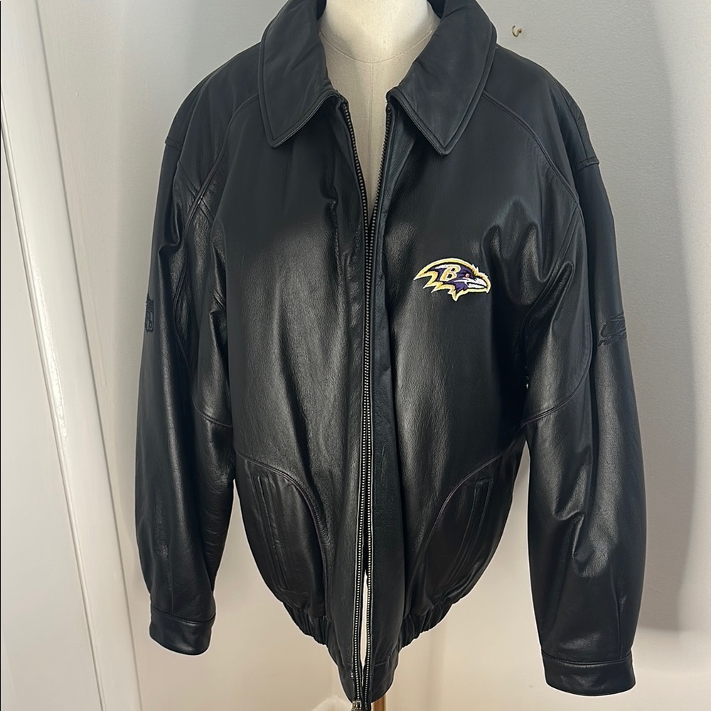 Vintage Reebok Baltimore Ravens Black Leather Bomber Jacket